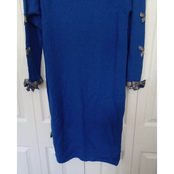 VINTAGE DON SAYERS For WELLMORE Blue Beaded 3D Bows On Sleeves SWEATER DRESS 12 - Picture 13 of 13